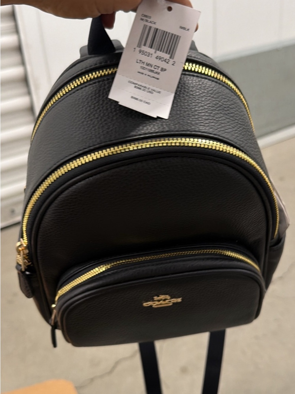 Coach Black Pebbled Leather Mini Backpack with Gold Zippers. NWT